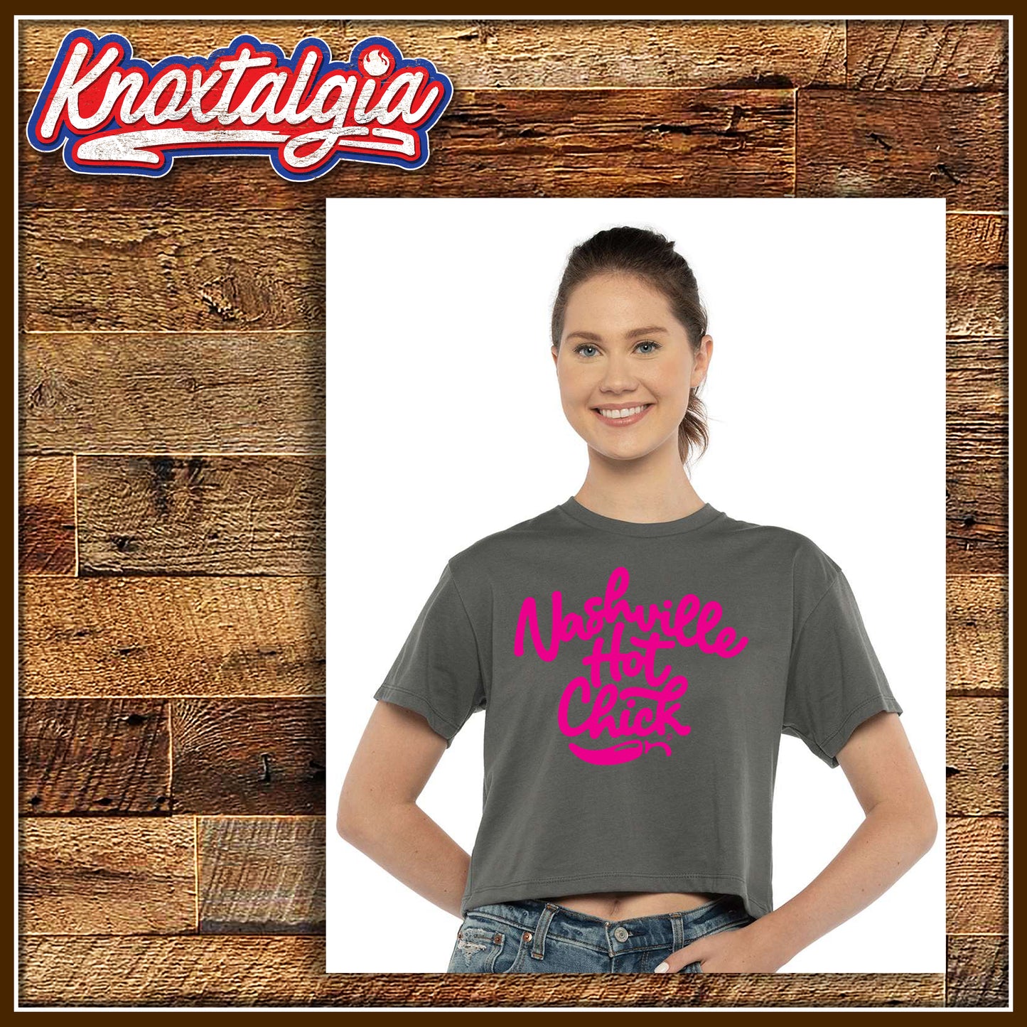 "Nashville Hot Chick" - (Women's Ideal Crop Top - Grey/Pink Variant)