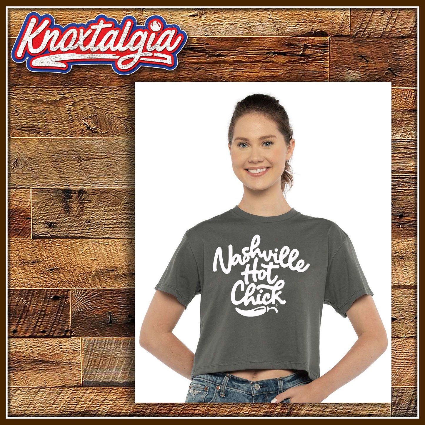 "Nashville Hot Chick" - (Women's Ideal Crop Top - Grey/White Variant)