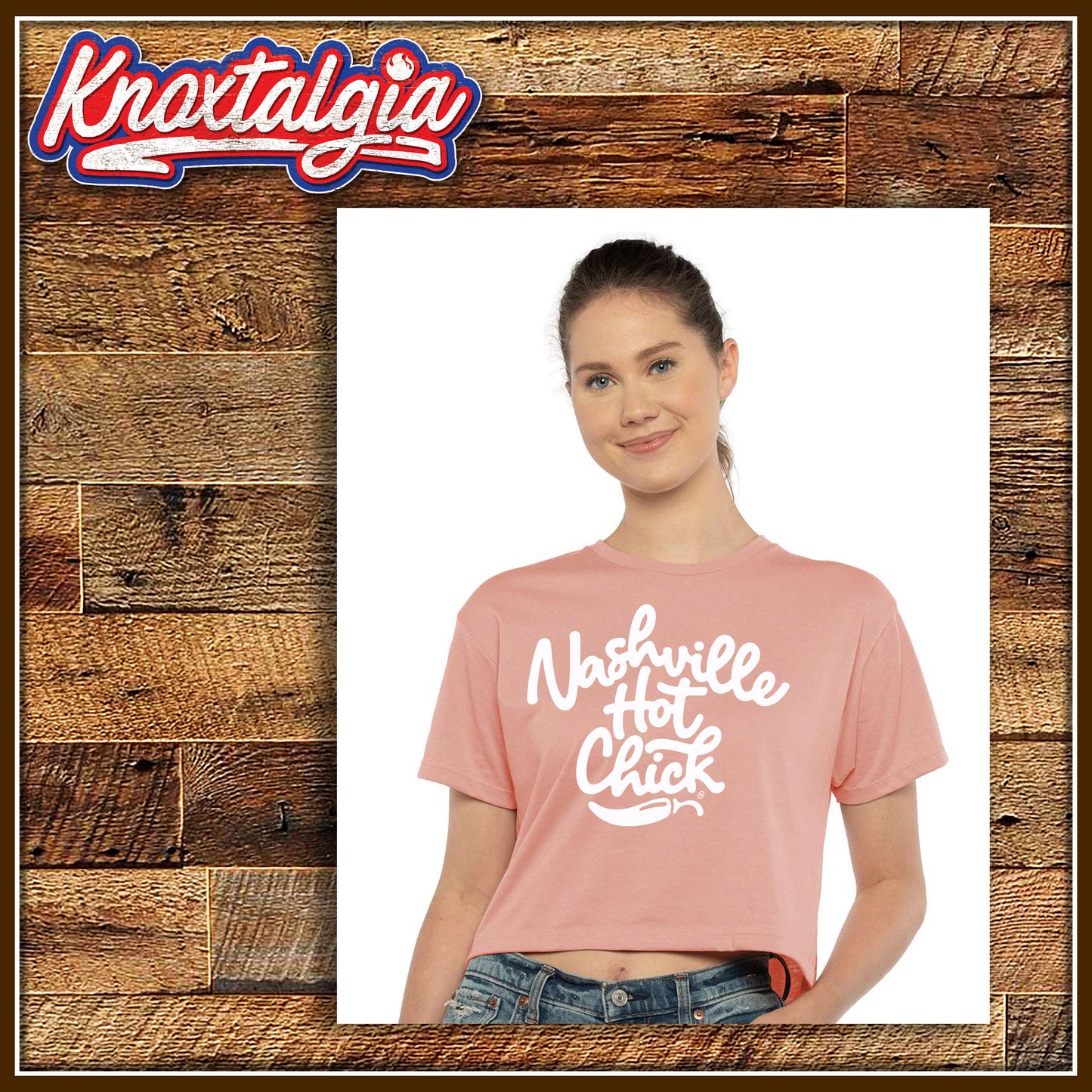 "Nashville Hot Chick" - (Women's Ideal Crop Top - Pink/White Variant)